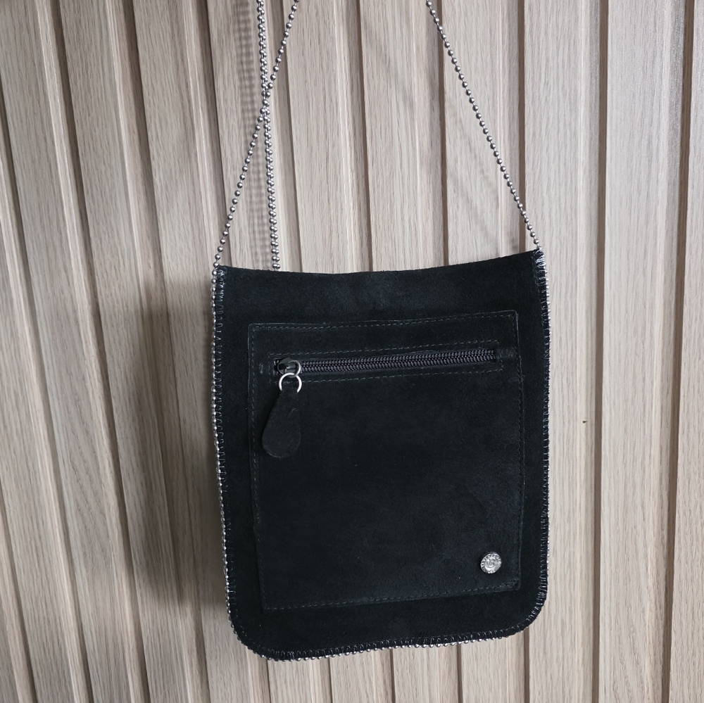 Leatherology Small Suede Black Crossbody Purse Bag Vintage Minimal Y2K